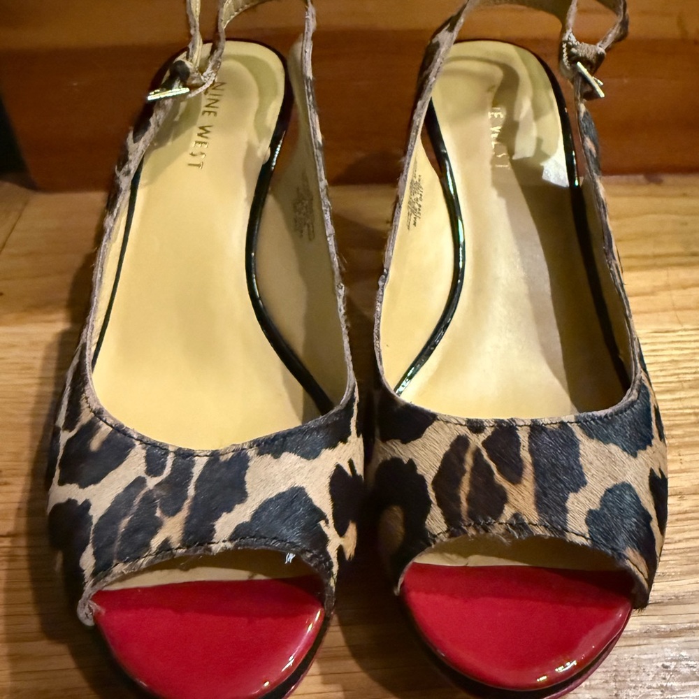Nine West Leopard Print Heels with Red Peep Toe